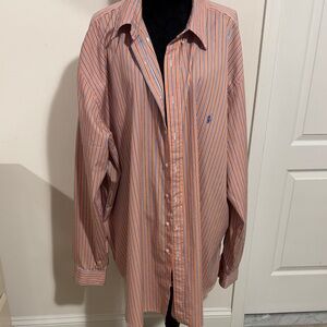 Polo by Ralph Lauren Orange, Blue & White Striped Button-Down Shirt